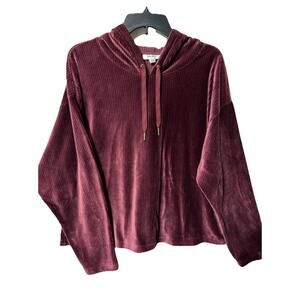 On 34th Women's Pullover Hooded Sweater Sz XL Velvet Corduroy Maroon Stretch